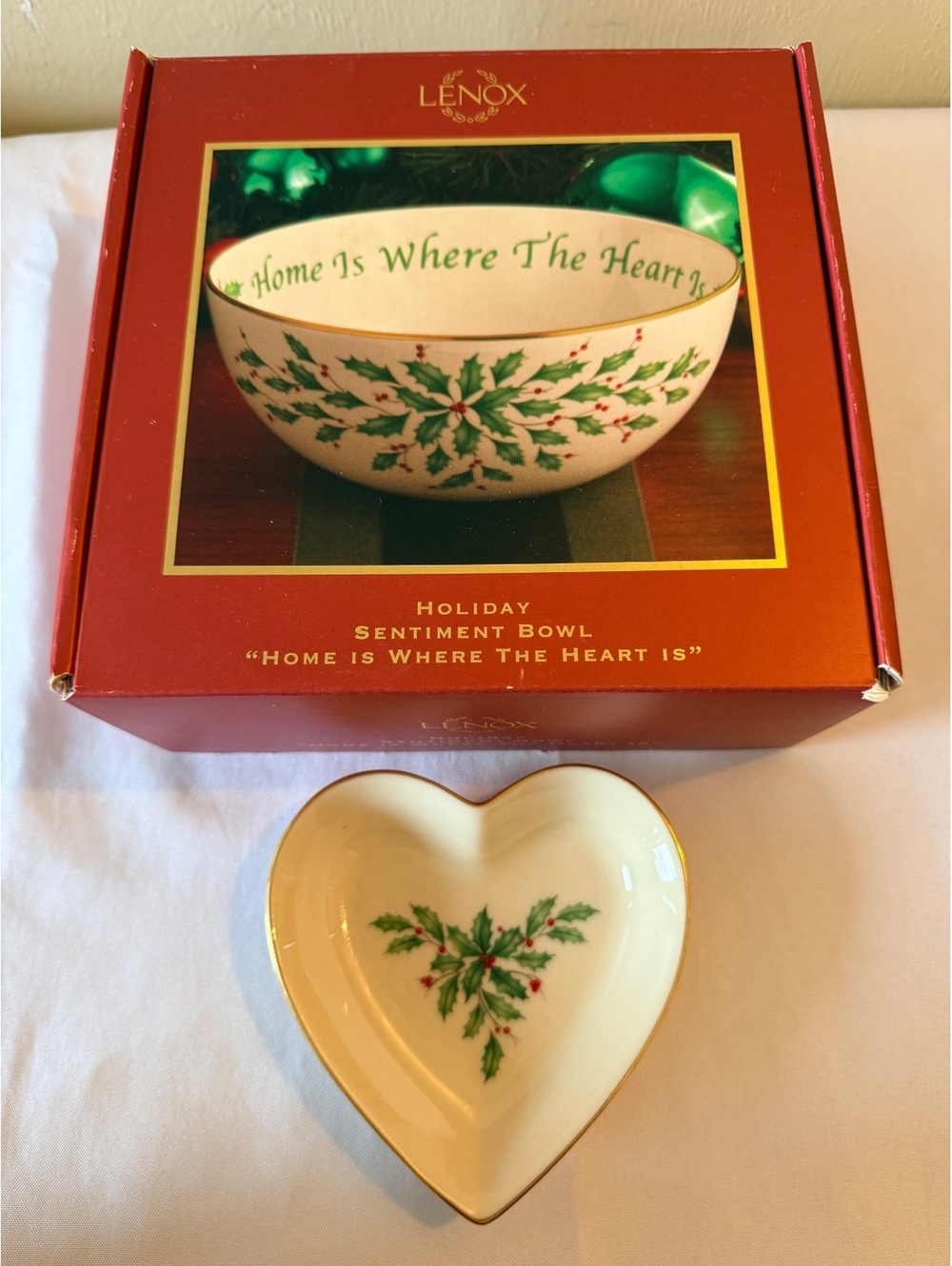 Lenox Holiday Bowl "Home Is Where The Heart Is" with small heart bowl